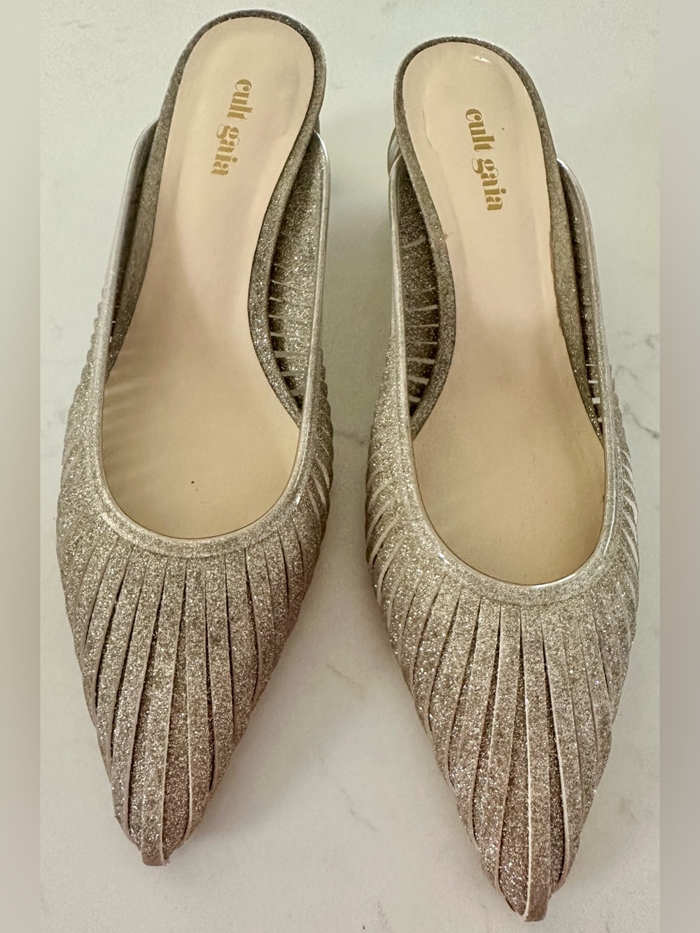 cult gaia Alia Mule Salt Glitter Champagne Pointed Toe Mule Size US 8.5